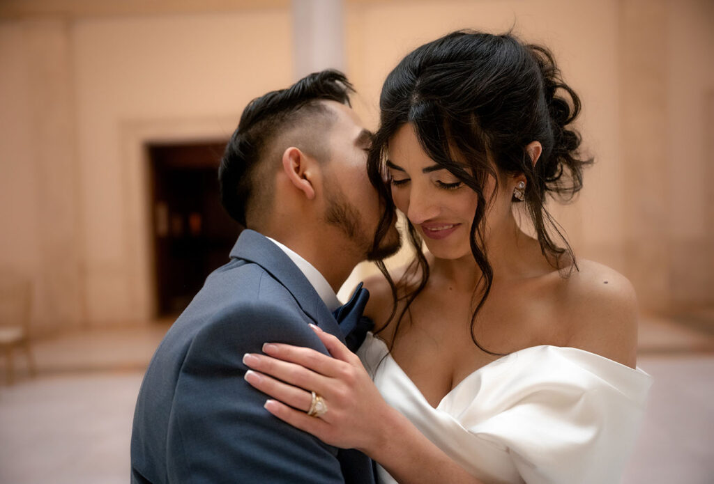 Bride and Groom Kiss at Carnegie Museum of Art Wedding