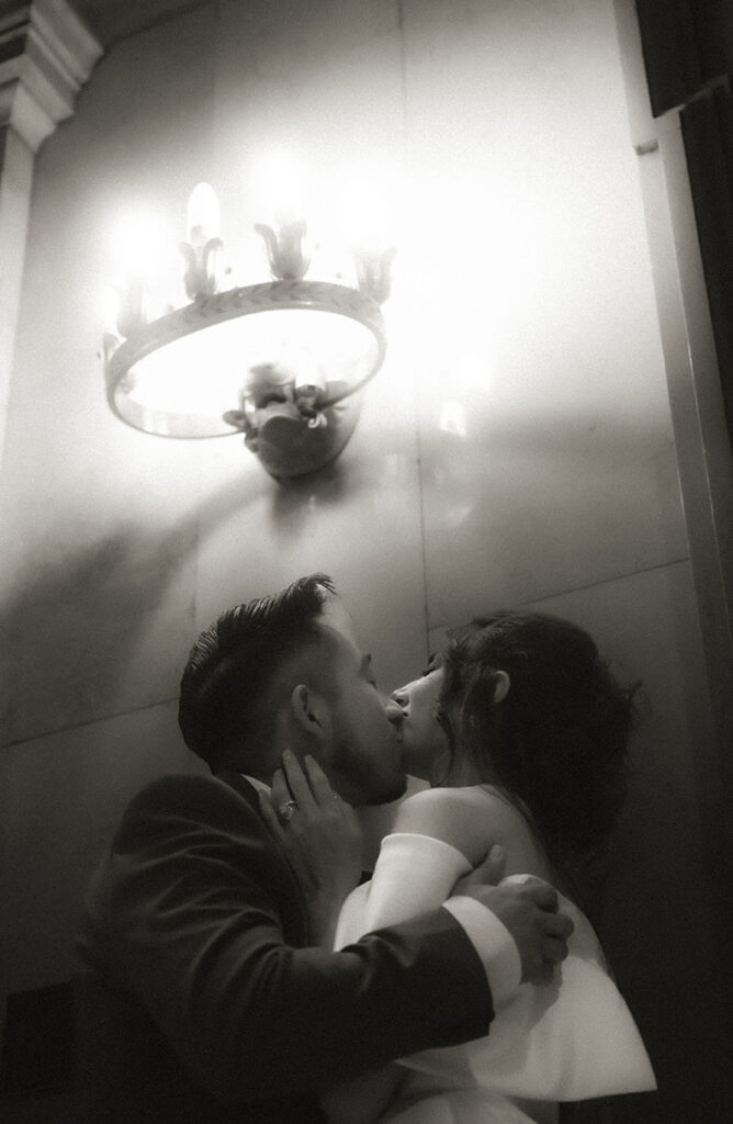 Groom Kisses Bride at Carnegie Museum of Art