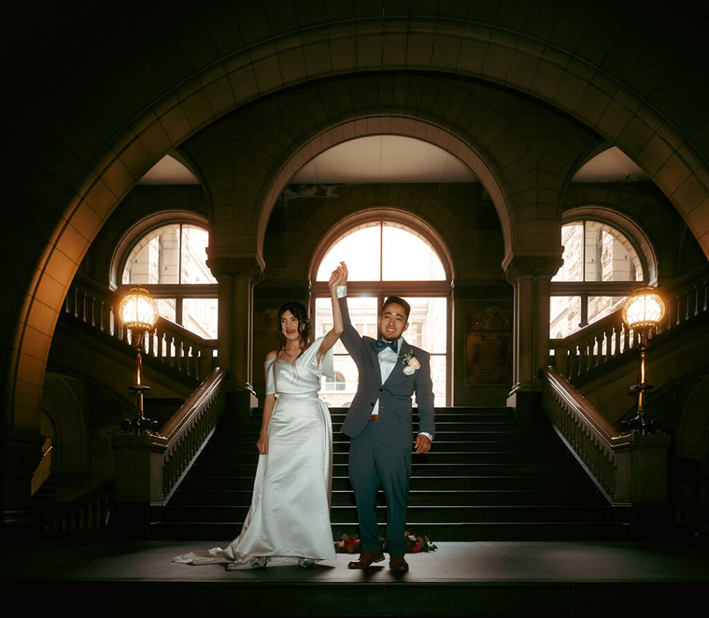 Bride and Groom standing at Allegheny Courthouse Civil Ceremony
