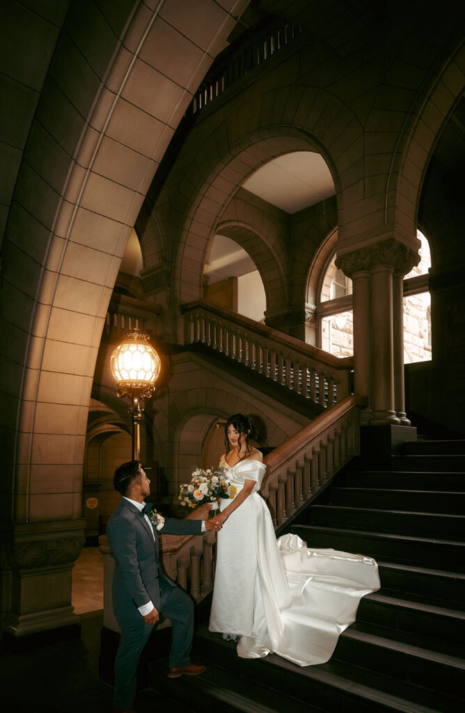 Bride and groom standing at Allegheny Courthouse Civil Ceremony