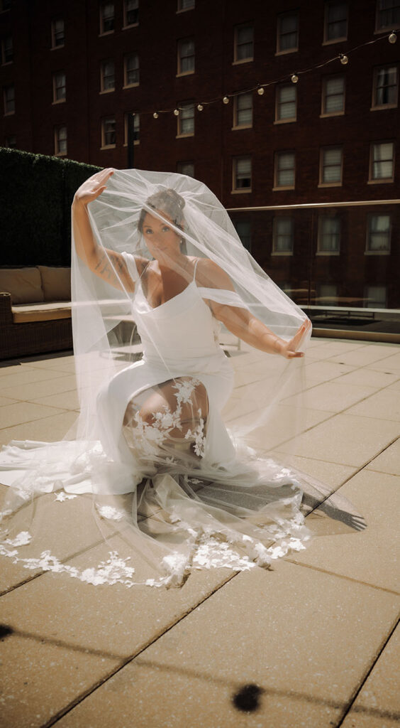 Bride with veil at Hotel Monaco's rooftop