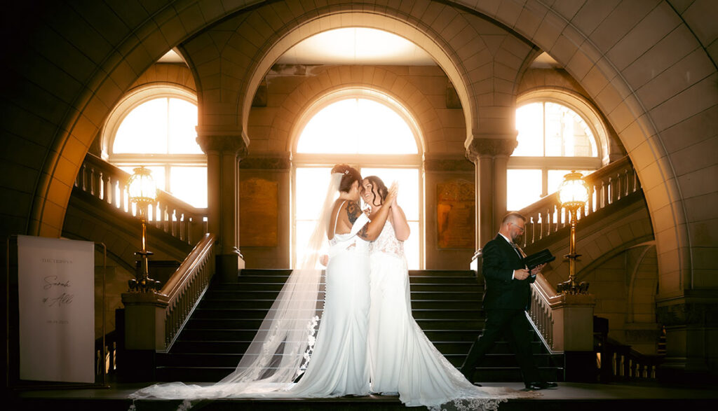 Bride and Bride Kissing at the Allegheny County Courthouse