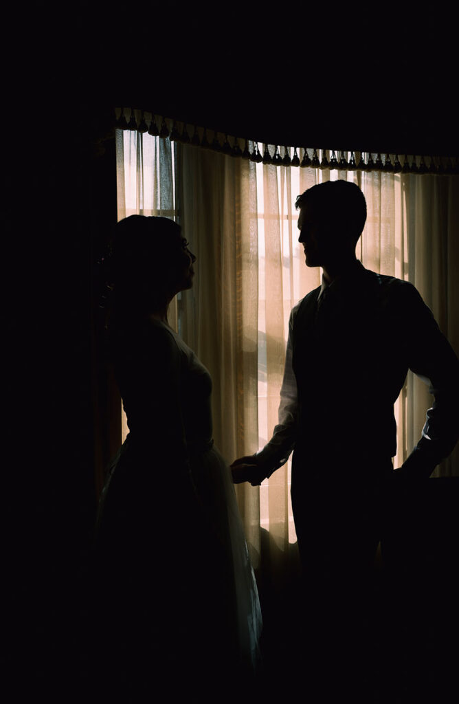 Bride and groom silhouette at Mansion on fifth micro wedding