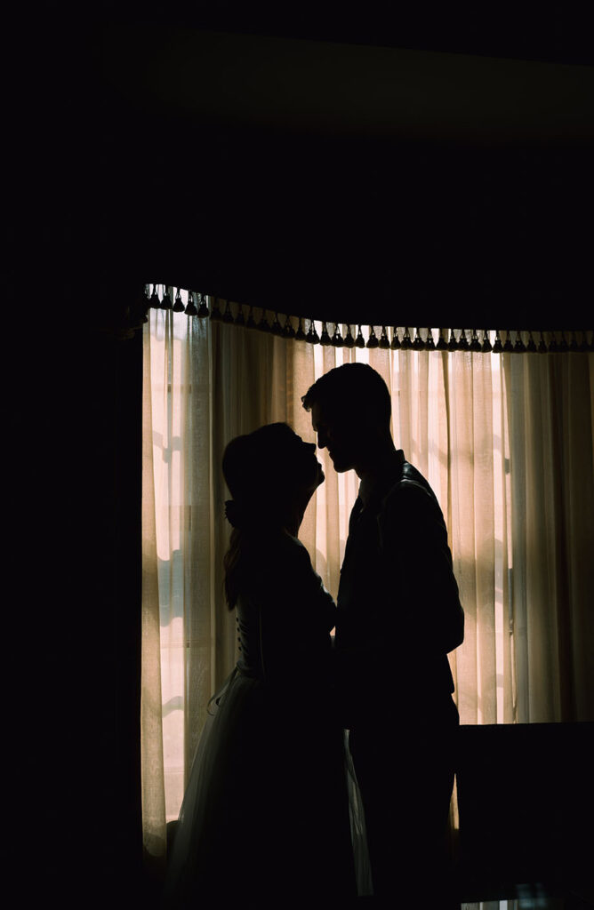 Bride and groom silhouette at Mansion on fifth micro wedding