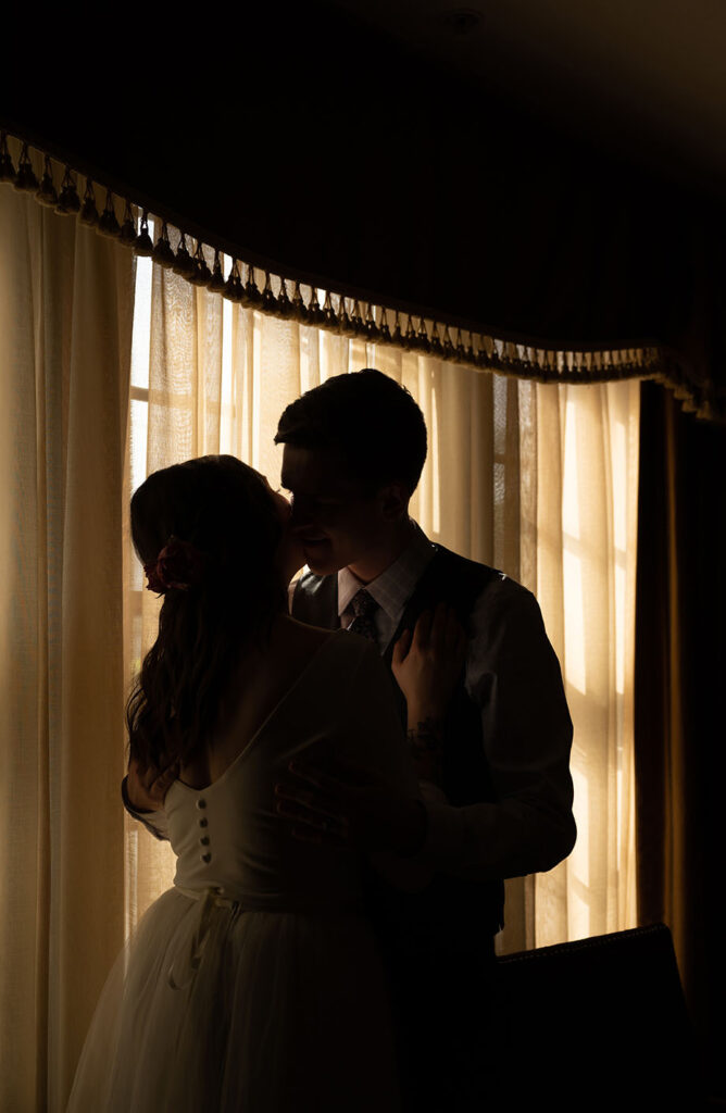 Bride and groom silhouette at Mansion on fifth micro wedding