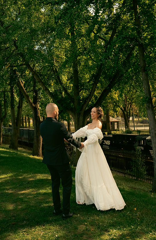 Bride and Groom Dancing at Allegheny Common's Park