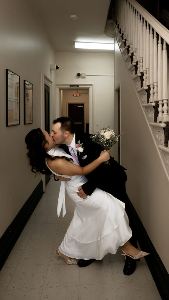 Bride and Groom Kiss their Pittsburgh Elopement