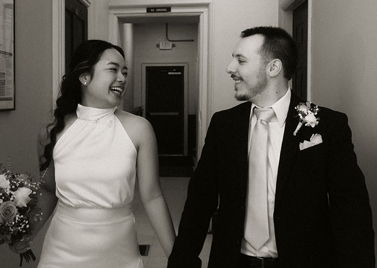 Bride and Groom Looking at each other at Eloppement