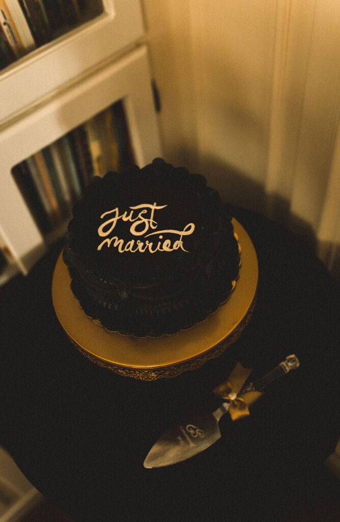 Moody fall Black Cake with golden accents