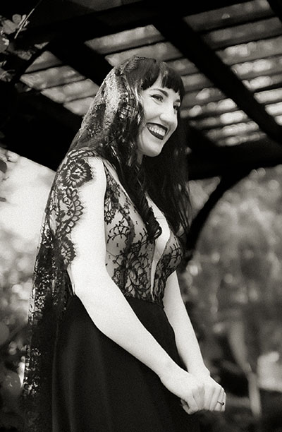 Bride in black lace wedding dress from Gemma’s Bridal at Robin Hill Park