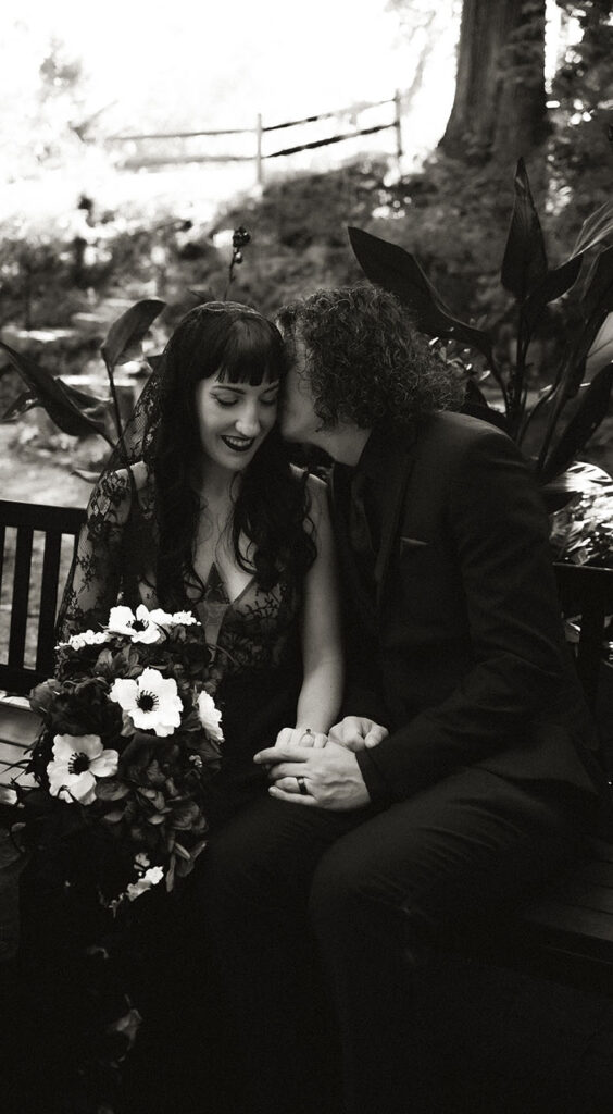 Romantic October wedding ceremony surrounded by fall foliage
