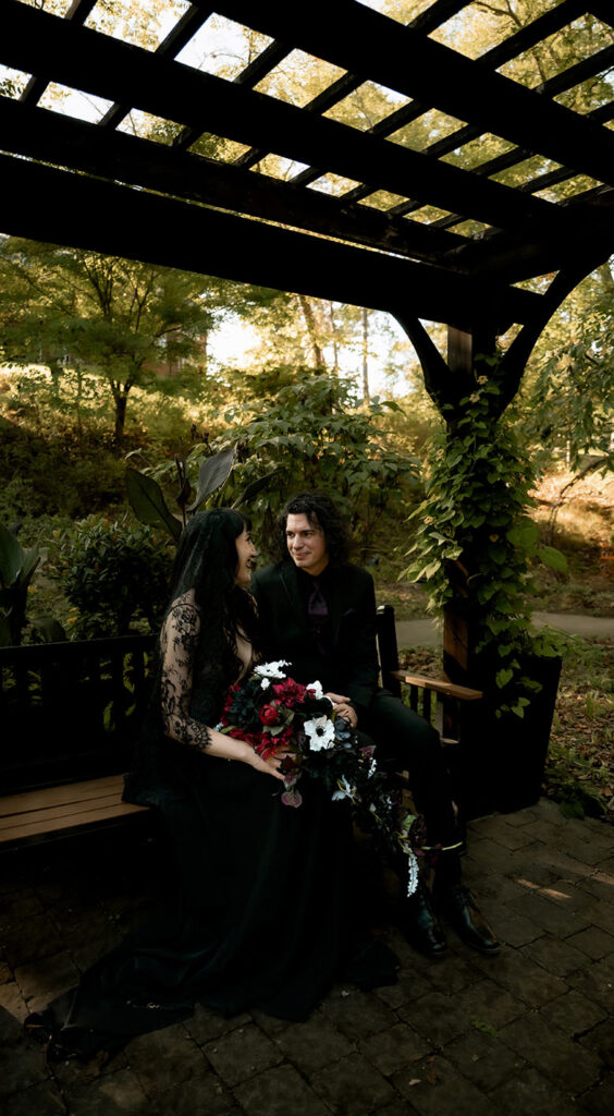 Romantic October wedding ceremony surrounded by fall foliage