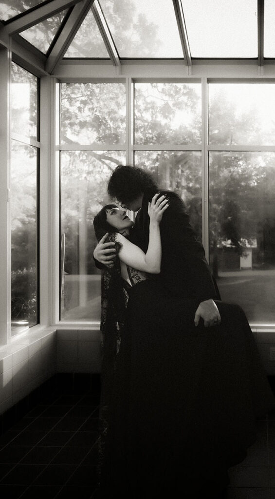 Bride and Groom About to kiss during their October Wedding