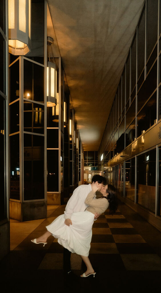editorial flash photography couple Pittsburgh night urban setting