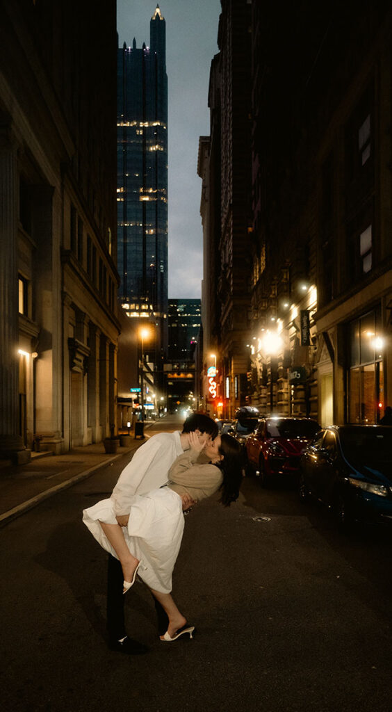Couple Dip in Downtown Pittsburgh while they celebrate their engagement