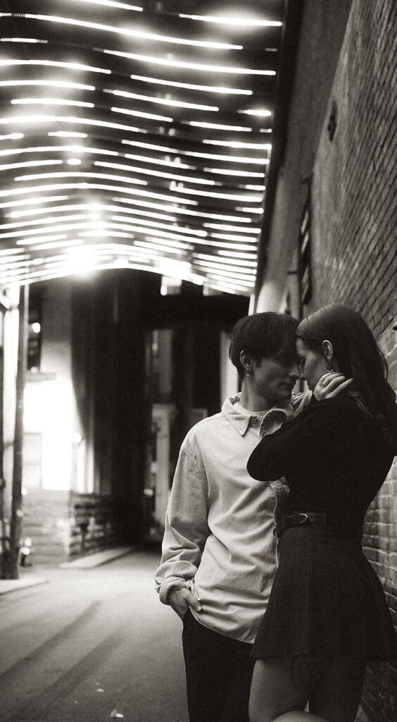 Couple Sharing a moment at popular alley in Downtown Pittsburgh