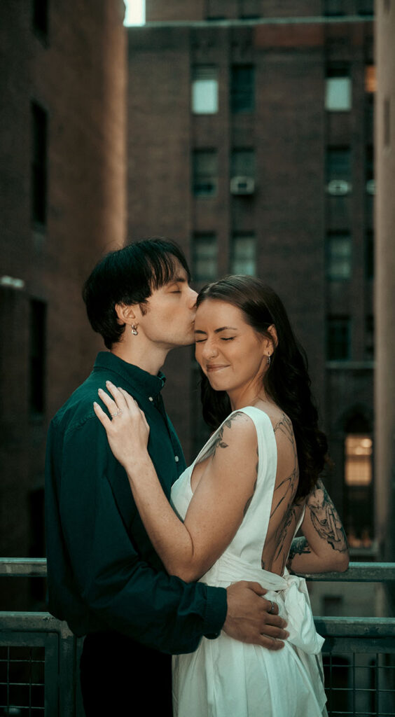 Couple looking at each other at Downtown Pittsburgh