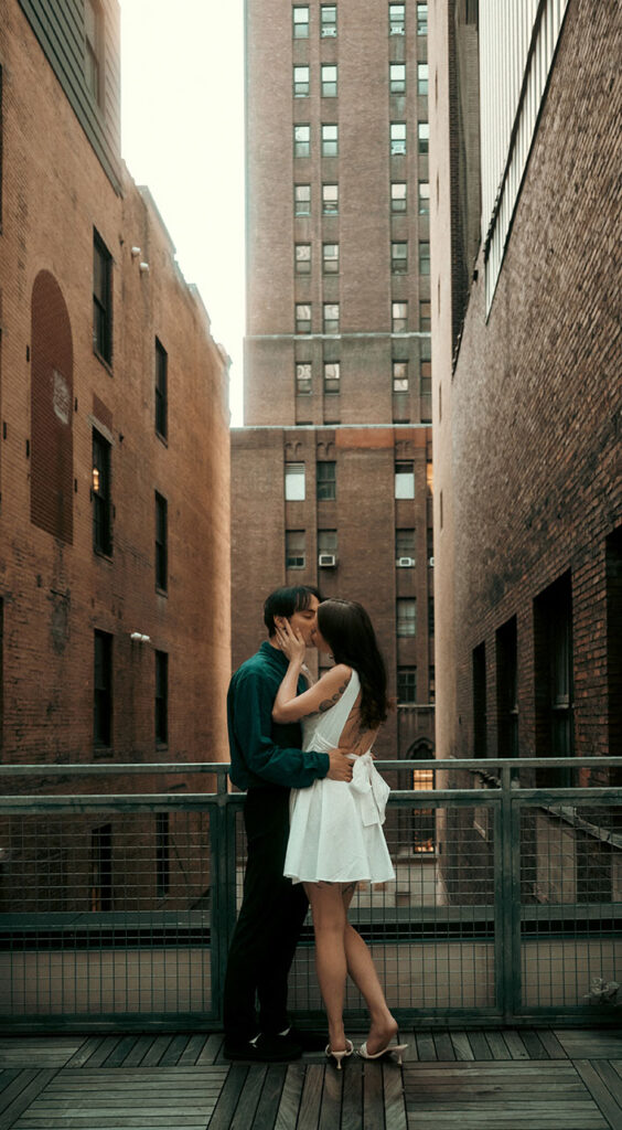 Couple looking at each other at Downtown Pittsburgh