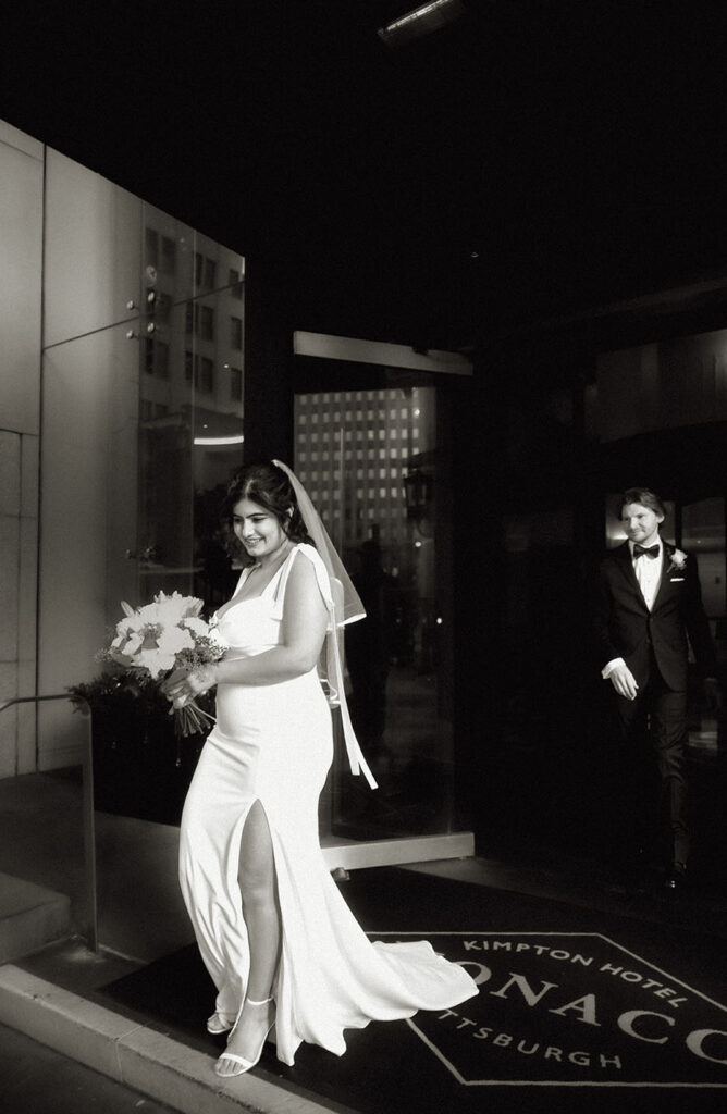 Artistic storytelling photo of Aida and Zachery during their winter Pittsburgh elopement.