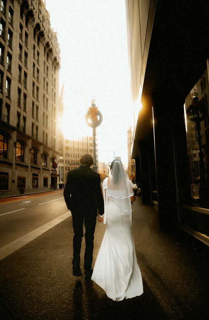Artistic storytelling photo of Aida and Zachery during their winter Pittsburgh elopement.