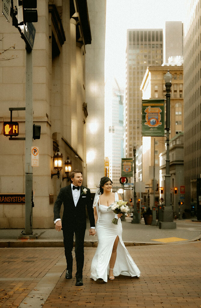 Artistic storytelling photo of Aida and Zachery during their winter Pittsburgh elopement.