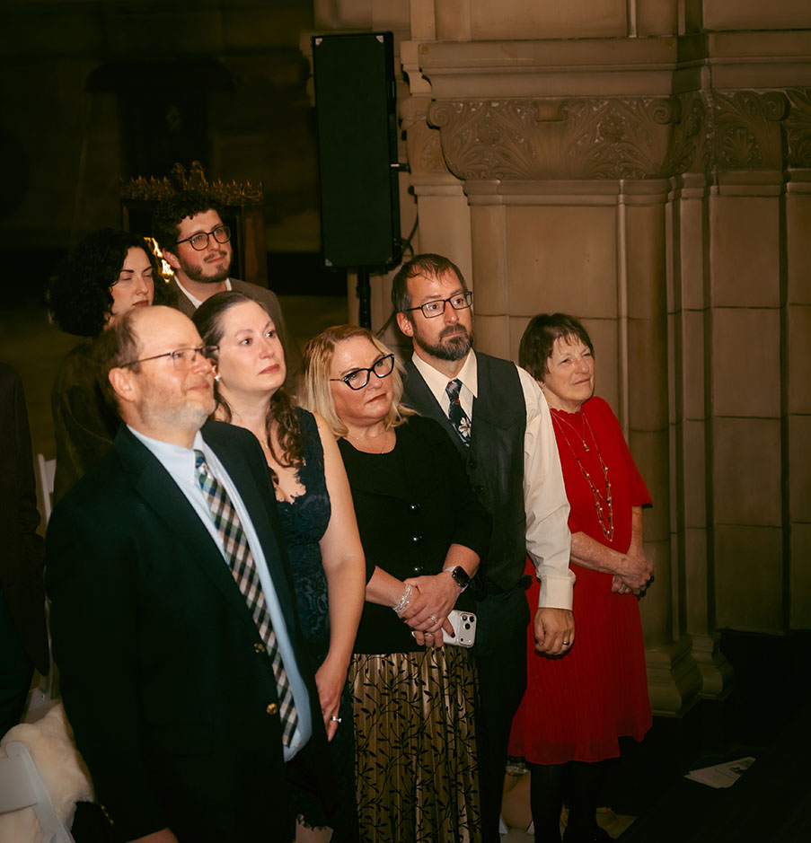 Family portraits inside the Allegheny County Courthouse after the winter elopement ceremony.