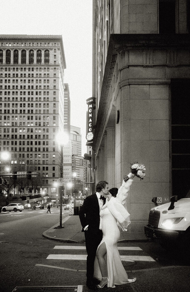 Artistic storytelling photo of Aida and Zachery during their winter Pittsburgh elopement.