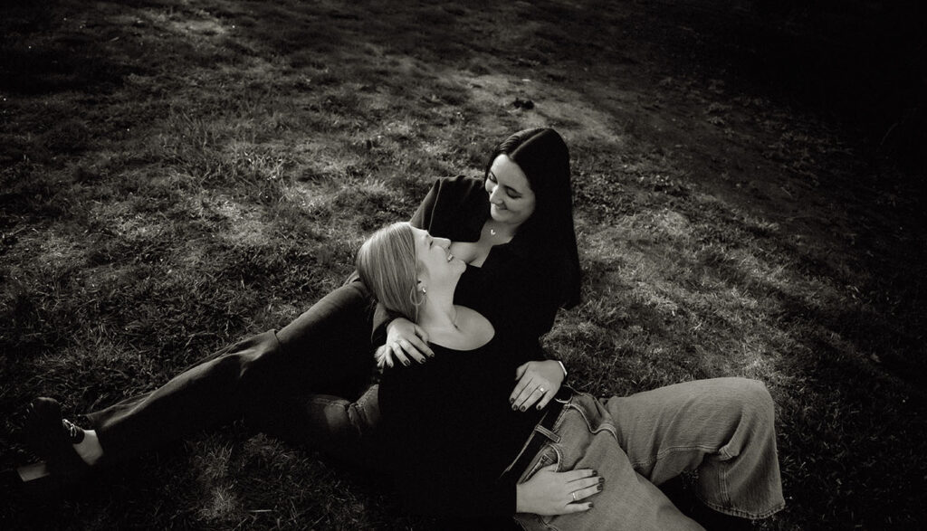 Couple Laugh at their Engagement Session at Phipps Conservatory in Pittsburgh
