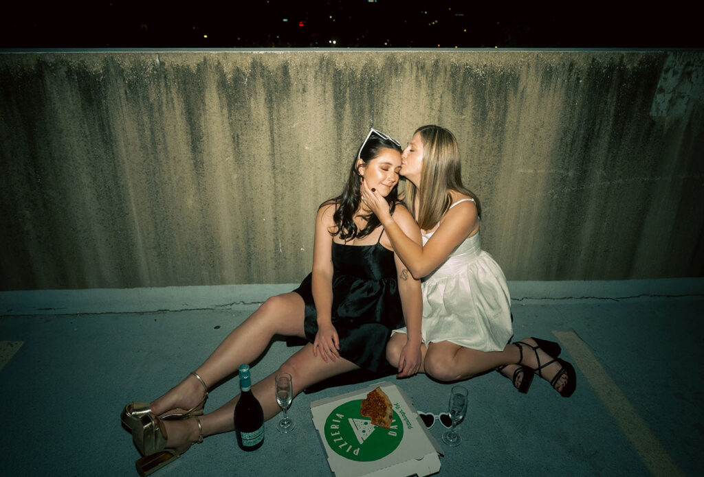 Strip District pizza moment – “Fun candid photo of couple eating pizza at Pizzeria Davide in the Strip District.”