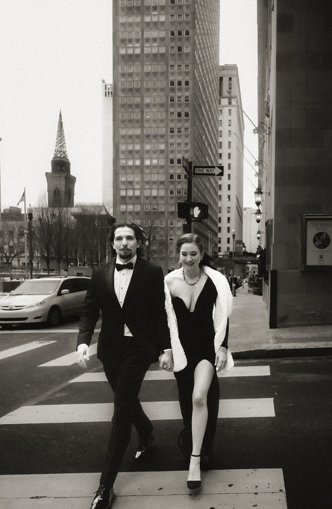 black tie engagement photos Pittsburgh elegant editorial couple