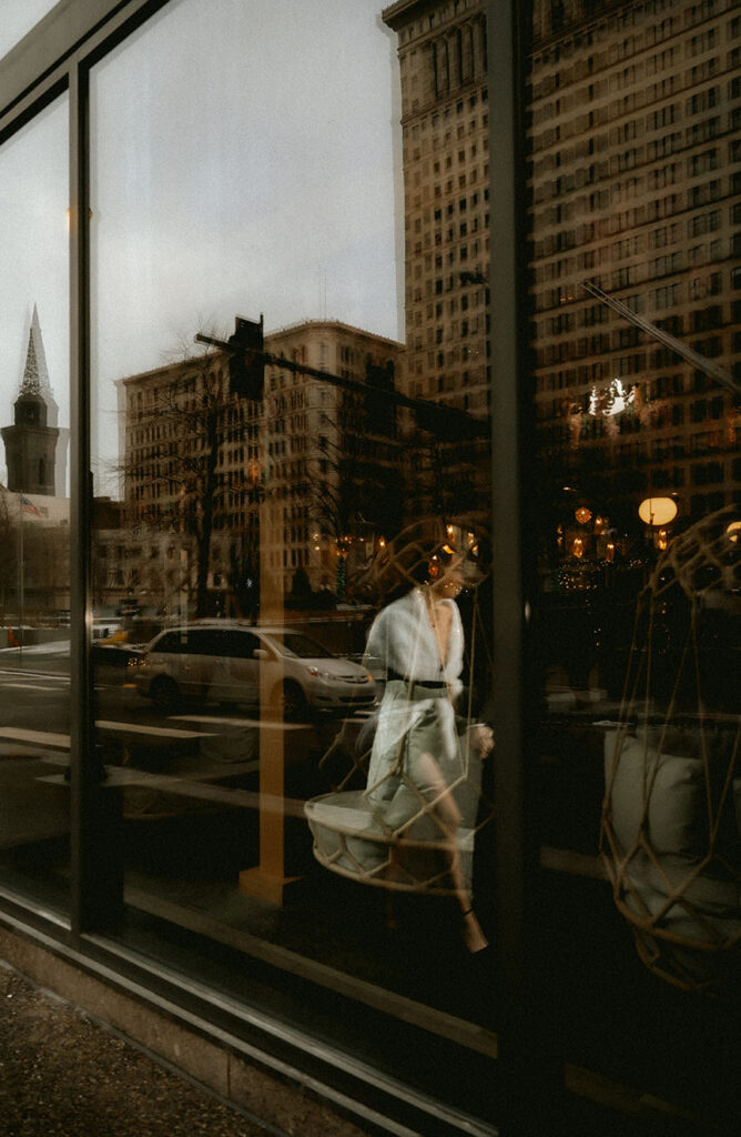 Documentary-style wedding photos with movement in Downtown Pittsburgh