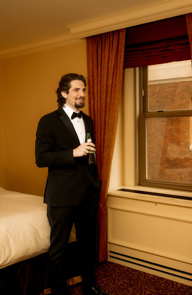 Groom getting ready at Omni Penn Hotel in Downtown Pittsburgh