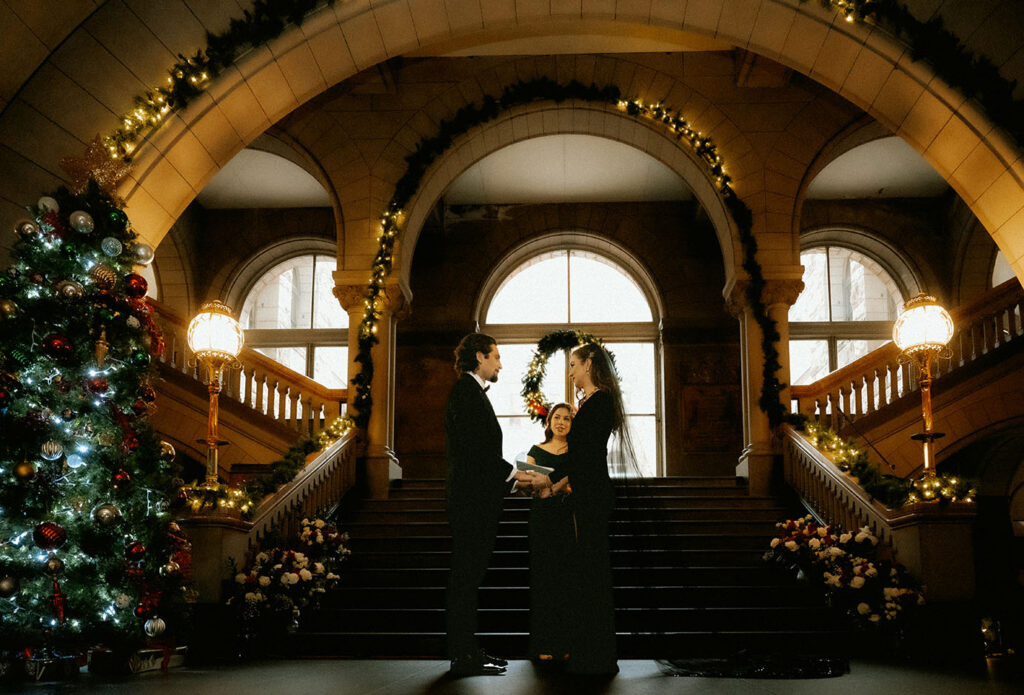 Couple exchanging vows at the Allegheny County Courthouse in Downtown Pittsburgh