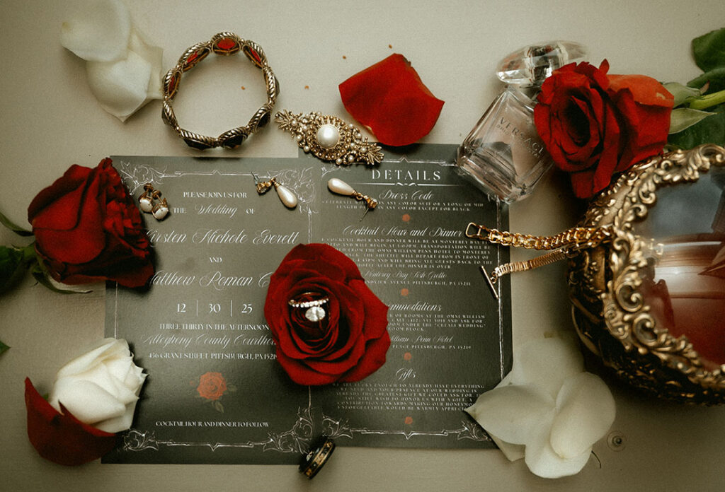 Luxury wedding details photographed at the Omni William Penn Hotel in Pittsburgh