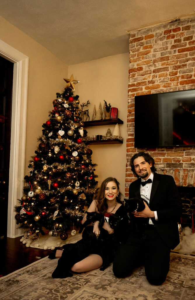 Intimate wedding photos at home with black cats in Pittsburgh