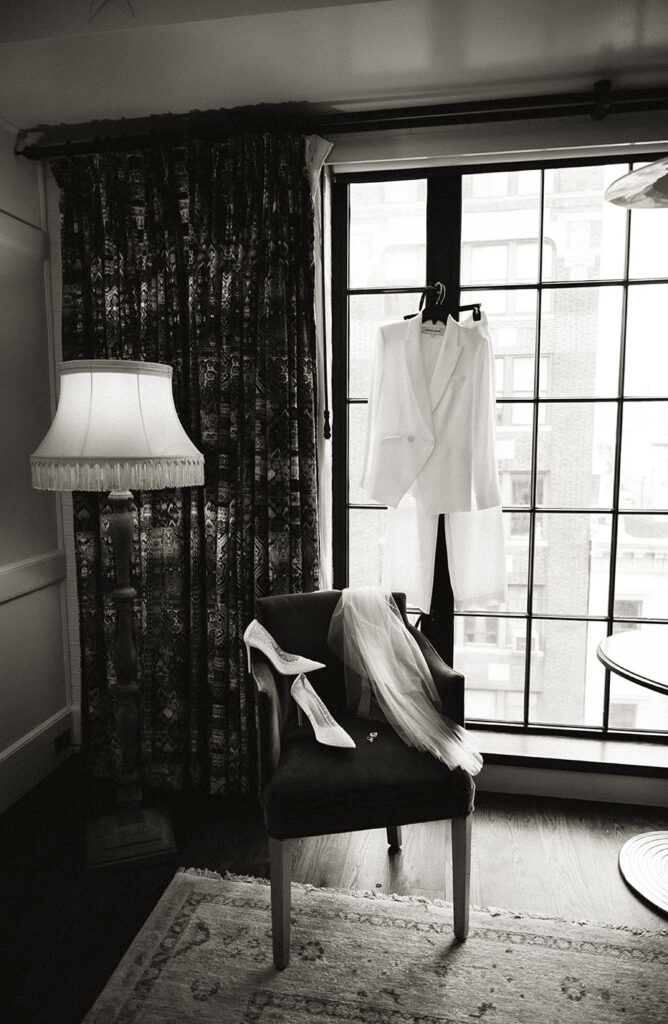 High Fashion Modern Bride Suit at the Bowery Hotel in NYC.