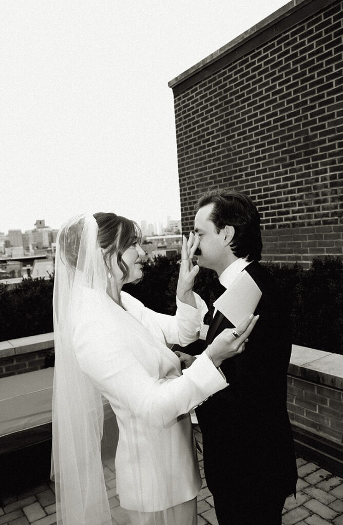 Bride and groom exchanging vows during an intimate New York City wedding