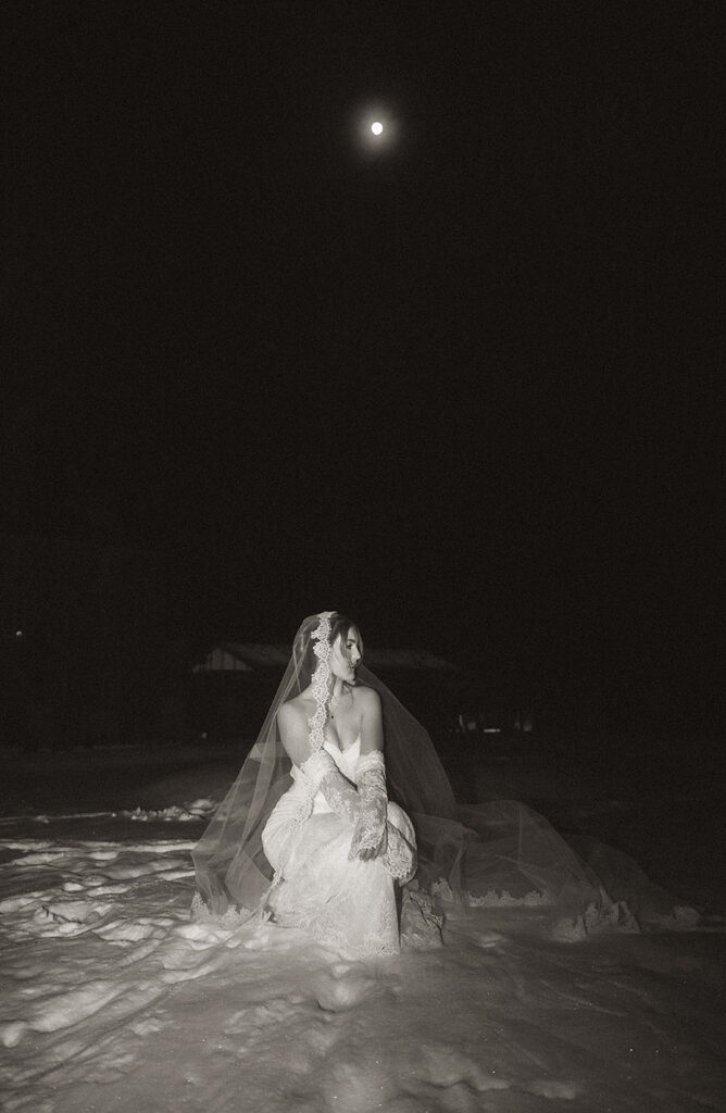 Romantic moonlit wedding photo outside Skytop Lodge Pennsylvania