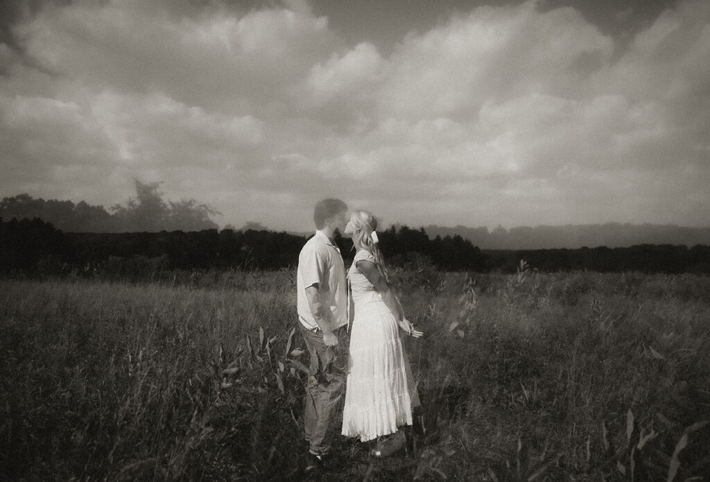 BW Double Exposure Couple Kissing during their summer couple photo shoot in Sewickley.