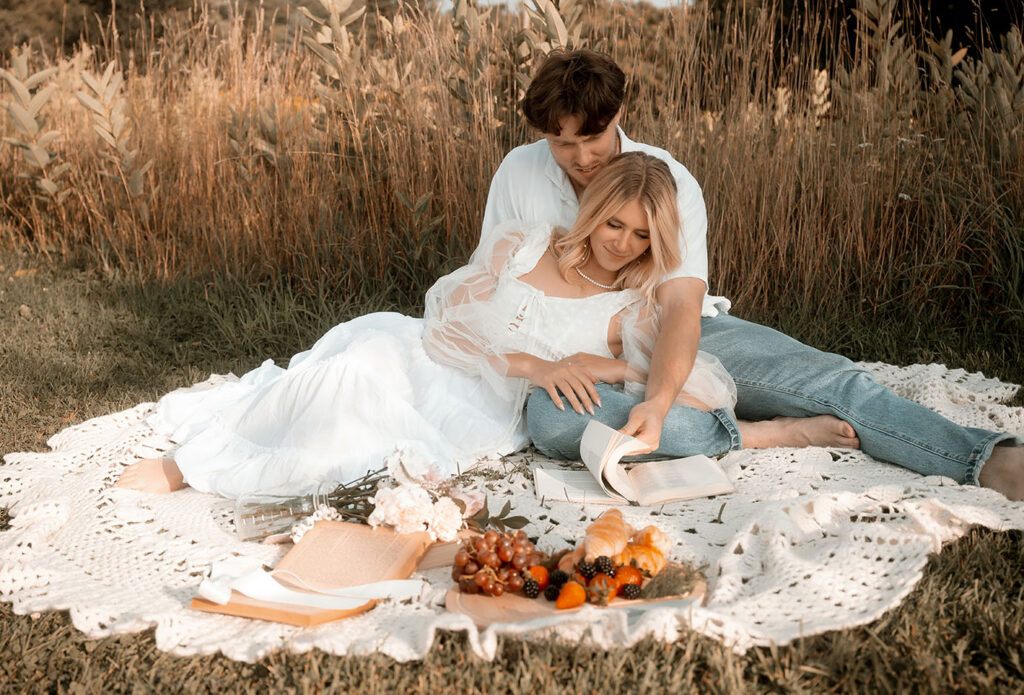 Pittsburgh couple session showing romantic picnic setup photographed in documentary editorial engagement style