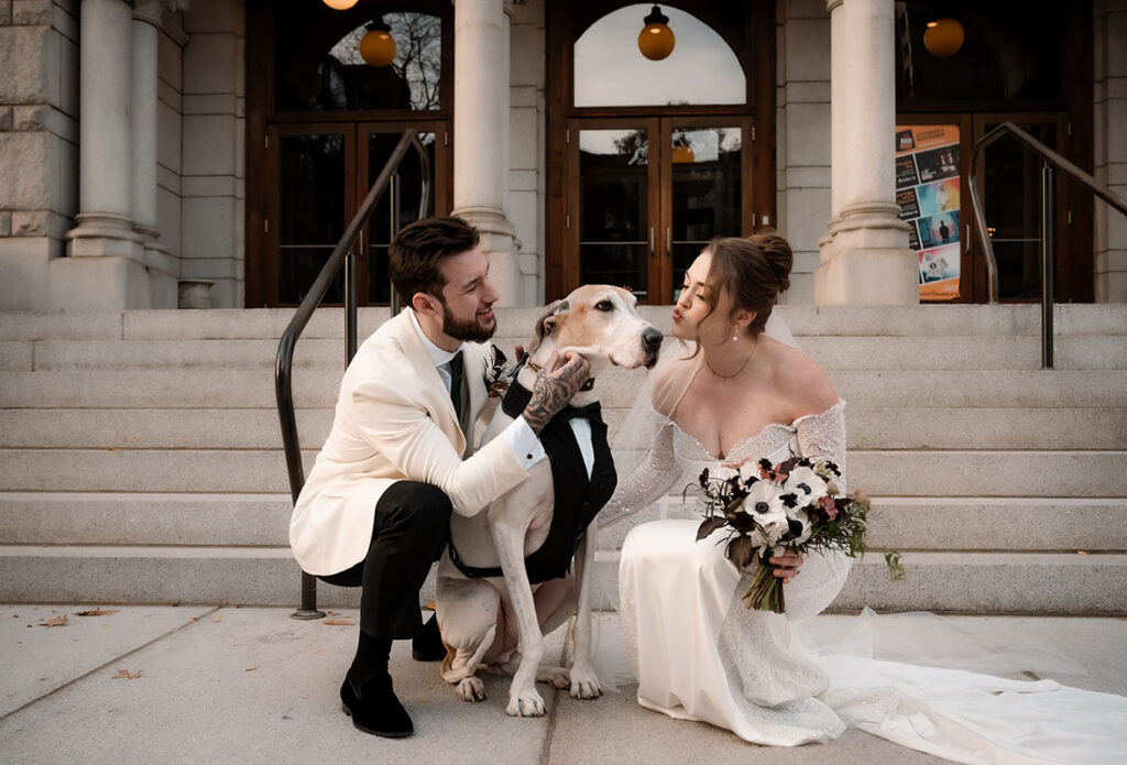 Editorial wedding photos in North Side Pittsburgh museum setting with creative composition