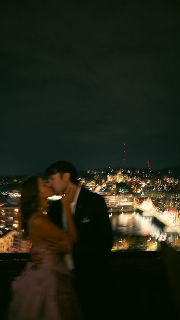 Documentary style night engagement photos with movement and flash