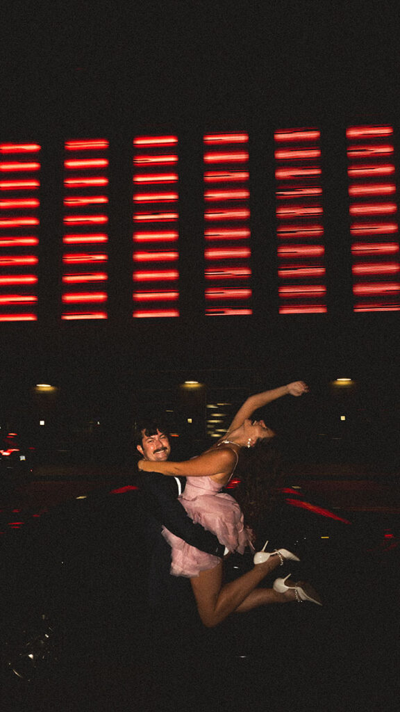 Night date photoshoot in Pittsburgh with cinematic city lights