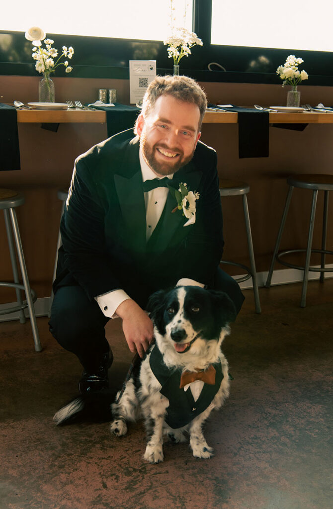 Emotional candid engagement photos with dog showing real connection between couple and pet