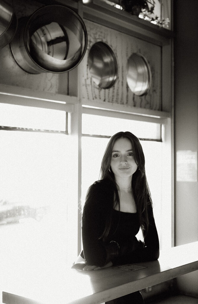 Senior photo outfit inspiration with neutral tones and elevated styling in Pittsburgh