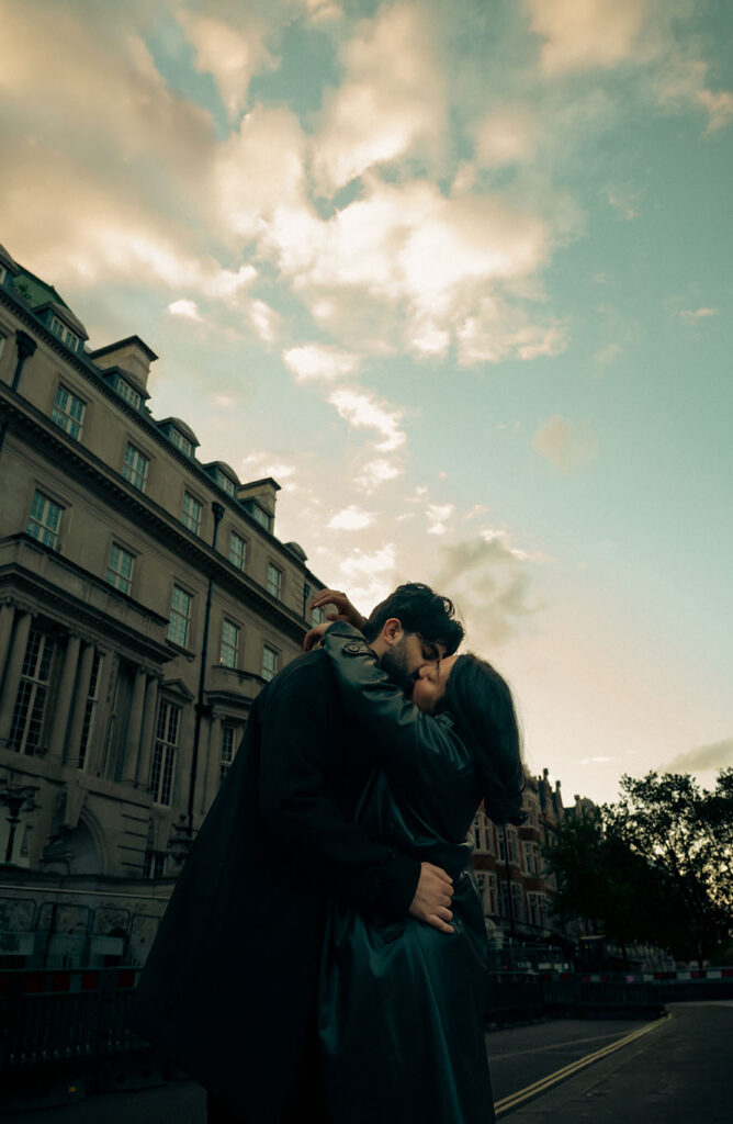 Romantic engagement photos in Mayfair London streets