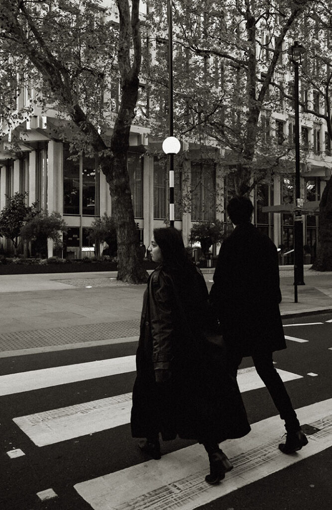Cinematic couple portraits in Mayfair London