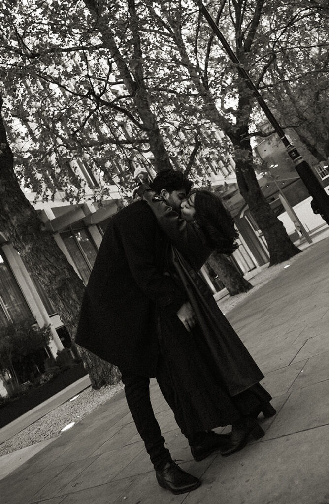 Elegant couple session in Mayfair London with historic architecture