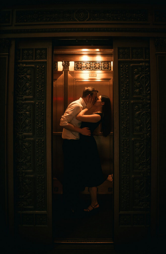 Couple at Carnegie Museum of Art Elevator Kissing