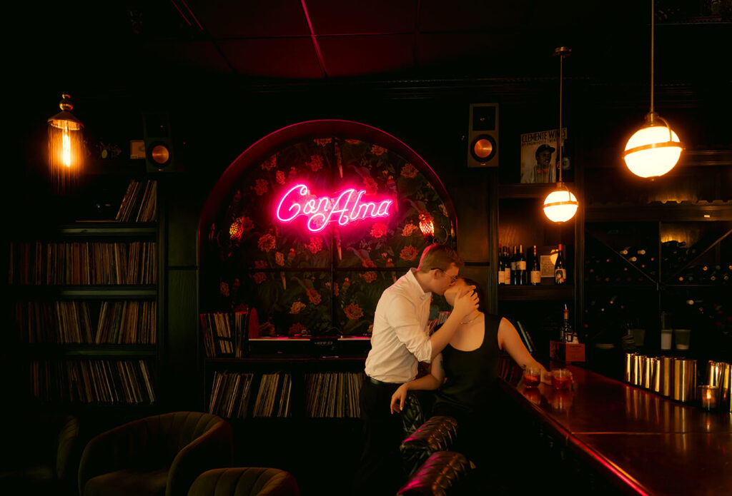 editorial engagement session Pittsburgh Con Alma jazz club cinematic style